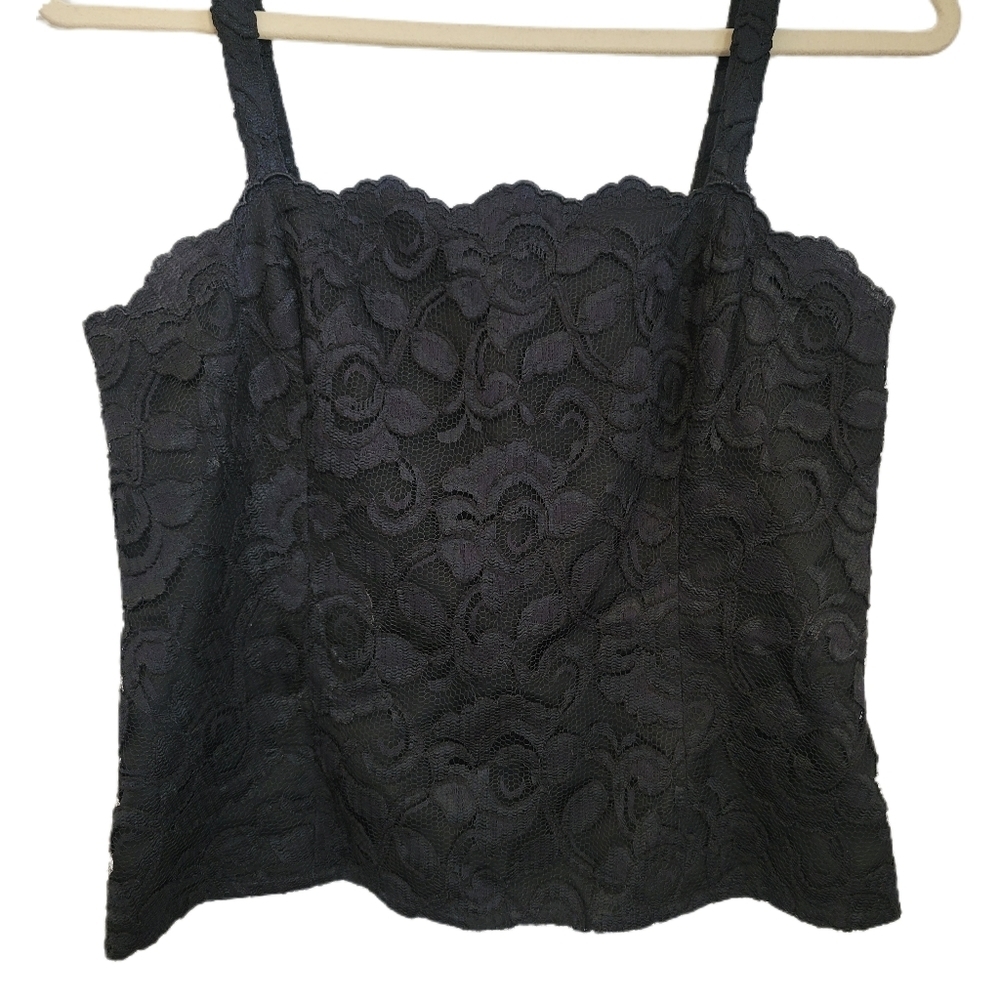 Vintage Nolan Miller Top Size 8 Black Floral Lace Sleeveless Crop - Picture 3 of 8